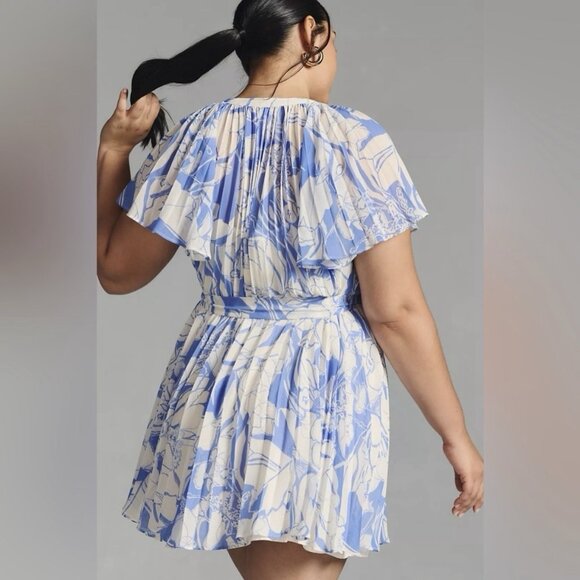 By Anthropologie V-Neck Ruffle-Sleeve Pleated Sheer Dress unlined Sz XL - Picture 9 of 12